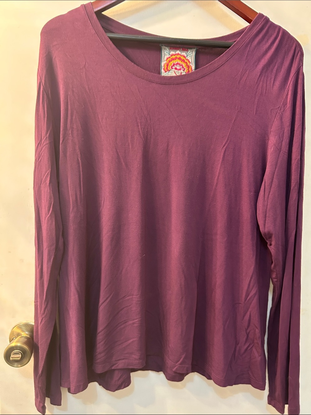 Johnny Was Plum Long Sleeve Scoop Neck Top, Sz L